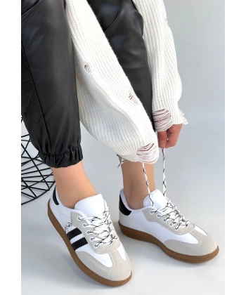 Zerti Beyaz Cilt Bağcıklı Spor Ayakkabı