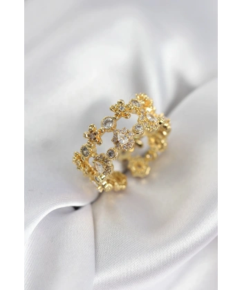 Zirkon Taşlı 2li Model Gold Renk Kadın Yüzük