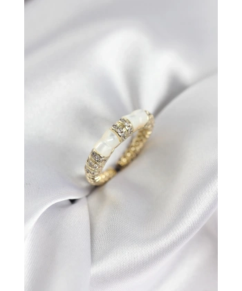 Zirkon Taşlı Kemik Model Gold Renk Kadın Yüzük