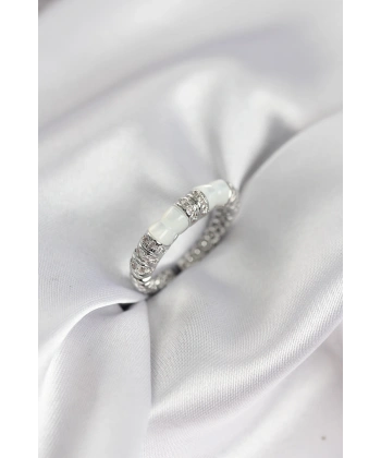 Zirkon Taşlı Kemik Model Gümüş Renk Kadın Yüzük