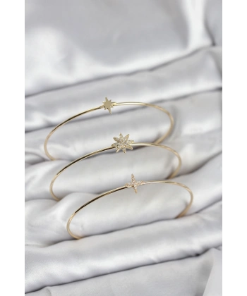Zirkon Taşlı Kutup Yıldızı Model Gold Renk 3lü Kadın Bileklik Kombini