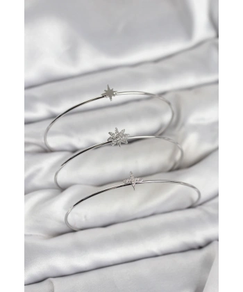 Zirkon Taşlı Kutup Yıldızı Model Gümüş Renk 3lü Kadın Bileklik Kombini