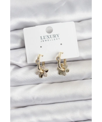 Zirkon Taşlı Pirinç Kadın Göçmen Küpesi