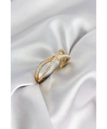 Zirkon Taşlı Sarmal Sedefli Gold Renk Kadın Yüzük