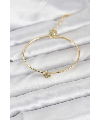 Zirkon Taşlı Yonca Model Gold Renk Kadın Bileklik