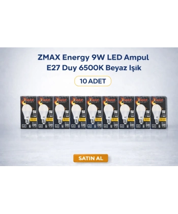 ZMAX Energy 9W LED Ampul E27 Duy 6500K Beyaz Işık 720 Lümen 60W Eşdeğer Enerji Tasarruflu 10 Adet