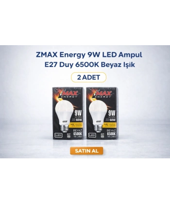 ZMAX Energy 9W LED Ampul E27 Duy 6500K Beyaz Işık 720 Lümen 60W Eşdeğer Enerji Tasarruflu 2 Adet
