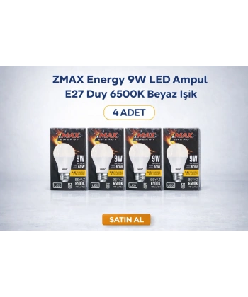 ZMAX Energy 9W LED Ampul E27 Duy 6500K Beyaz Işık 720 Lümen 60W Eşdeğer Enerji Tasarruflu 4 Adet
