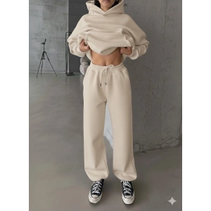 3 iplik şardonlu Lastik paça eşofman bej p510439