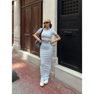 Çizgili etekli takım mavi s3609