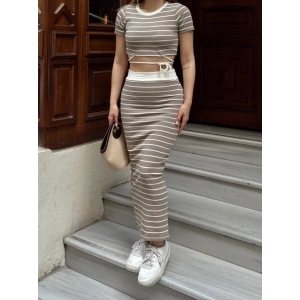 Çizgili etekli takım vizon s3609