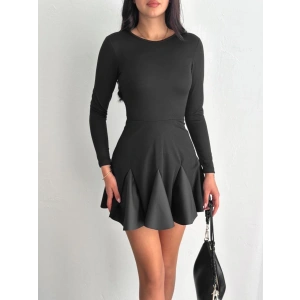 Eteği kloş crep mini elbise s1267