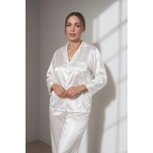 GİZOTTİ BEYAZ SATEN İKİLİ PİJAMA TAKIMI