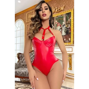 Gizotti Deri Görünümlü Babydoll Kırmızı