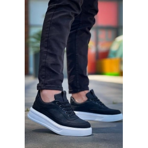 KB-006 Kuback Siyah Cilt Yüksek Taban Bağcıklı Günlük Erkek Ayakkabı