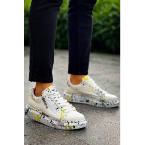 KB-02  Kuback  Bağcıklı Crocodile Beyaz Sarı Günlük Erkek Ayakkabı