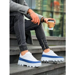 KB-056 Kuback Beyaz Mavi Detaylı Beyaz Yüksek Taban Günlük Spor Ayakkabı