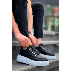 KB-X10 Kuback Siyah Cilt  Beyaz Yüksek Taban Günlük Spor Ayakkabı