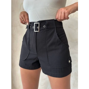 Kemer detaylı gabardin şort siyah s25289