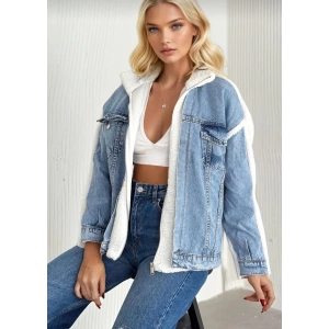 Kürklü kot ceket mavi t7009