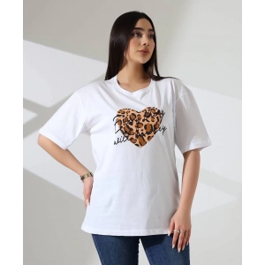 Leopar kalp baskılı tişört