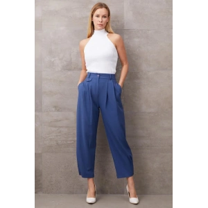 Paçası Düğmeli Yüksek Bel Pantolon