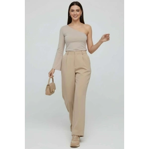 Tek Omuzlu Basic Bluz Vizon T4275