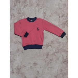 1-7 yaş Armalı bisiklet yaka lacivert biyeli sweatshirt fuşya