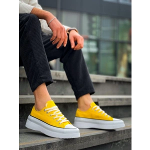 KB-CX-3 Kuback Kısa Sarı Keten Beyaz Yüksek Taban Spor Ayakkabı