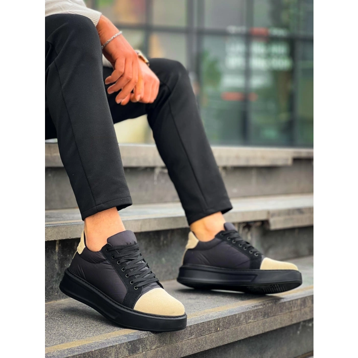 KB-X46 Kuback Siyah Bej Yüksek Siyah Taban Günlük Spor Ayakkabı