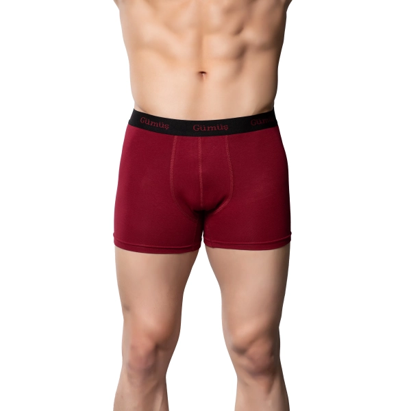 Gümüş 3074 Likralı Düz Vücudu Saran Erkek Boxer Bordo 3 lü Paket
