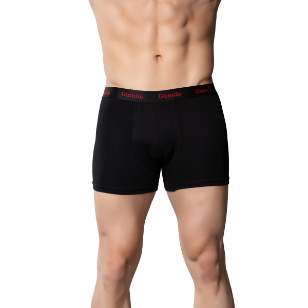 Gümüş 3074 Likralı Düz Vücudu Saran Erkek Boxer Siyah 6 lı Paket
