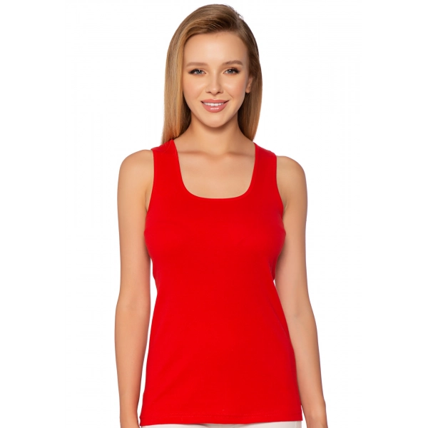 Gümüş Geniş Askılı Düz Ribana (likralı) Kadın Atlet Kırmızı