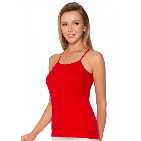 Gümüş İp Askılı Düz Ribana (likralı) Kadın Atlet Kırmızı 3 lü Paket