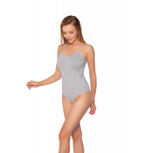 Gümüş İp Askılı Kadın Zıbın Alttan Kopçalı Badi Gri 3 lü Paket