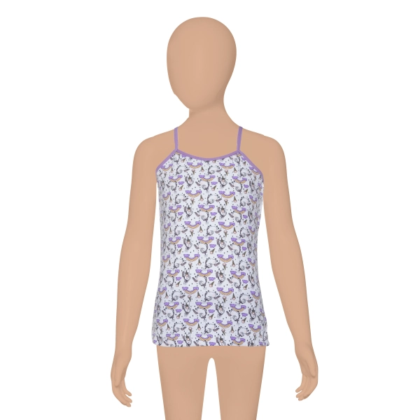 Gümüş Kız İp Askılı Renkli Empirme Desenli Atlet