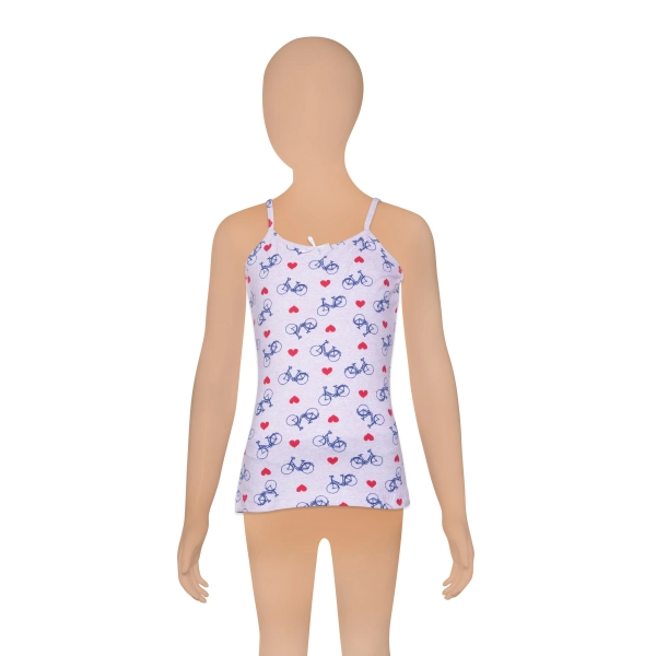 Gümüş Kız İp Askılı Renkli Empirme Desenli Atlet