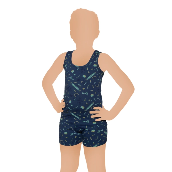 Gümüş Likralı Empirme Desenli Erkek Çocuk Boxer lı Takım