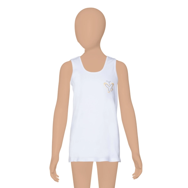 Gümüş Ribana (Likralı) Kız Geniş Askılı Taşlı Atlet