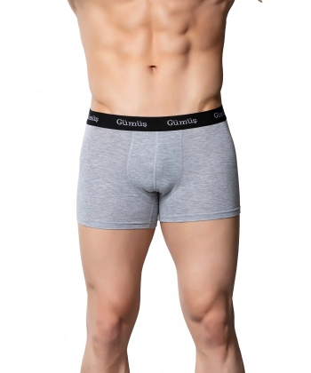 Gümüş 3074 Likralı Düz Vücudu Saran Erkek Boxer Gri 3 lü Paket