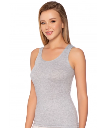 Gümüş Geniş Askılı Düz Ribana (likralı) Kadın Atlet Gri