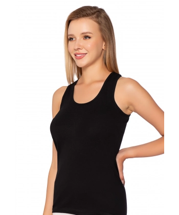 Gümüş Geniş Askılı Düz Ribana (likralı) Kadın Atlet Siyah 6 lı Paket