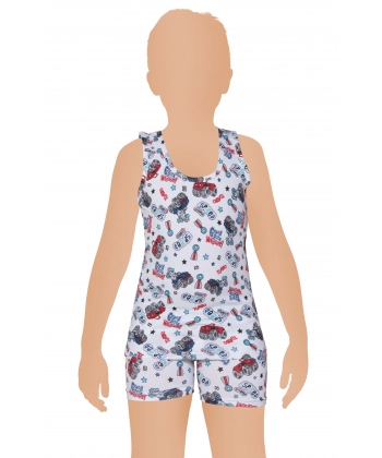 Gümüş Likralı Empirme Desenli Erkek Çocuk Boxer lı Takım