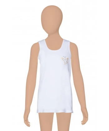 Gümüş Ribana (Likralı) Kız Geniş Askılı Taşlı Atlet