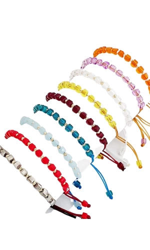 Renkli Küp Taşlı Altın Top Unisex Bileklik Kod:0433