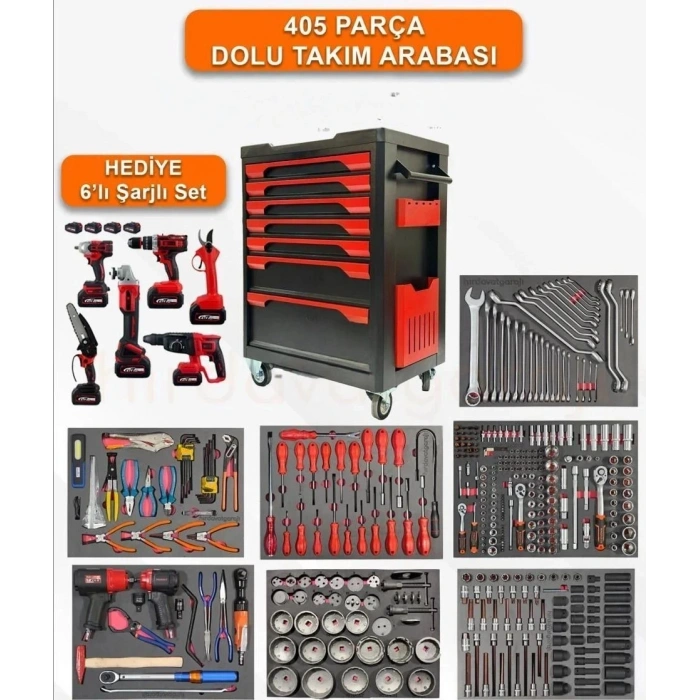 7 Çekmeceli 405 Parça Dolu Takım Arabası