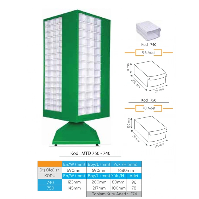 Çekmeceli Döner Metal Dolap MTD 750–740