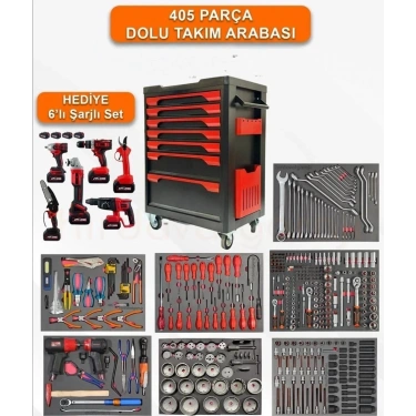 7 Çekmeceli 405 Parça Dolu Takım Arabası