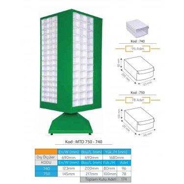 Çekmeceli Döner Metal Dolap MTD 750–740