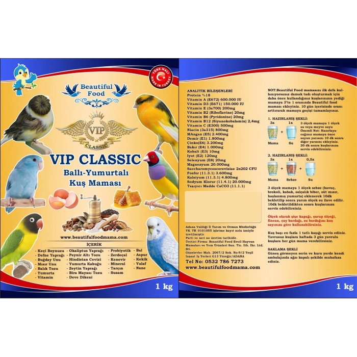 Beautiful Food Ballı Yumurtalı vip clasik Kuş Yemi 1Kg